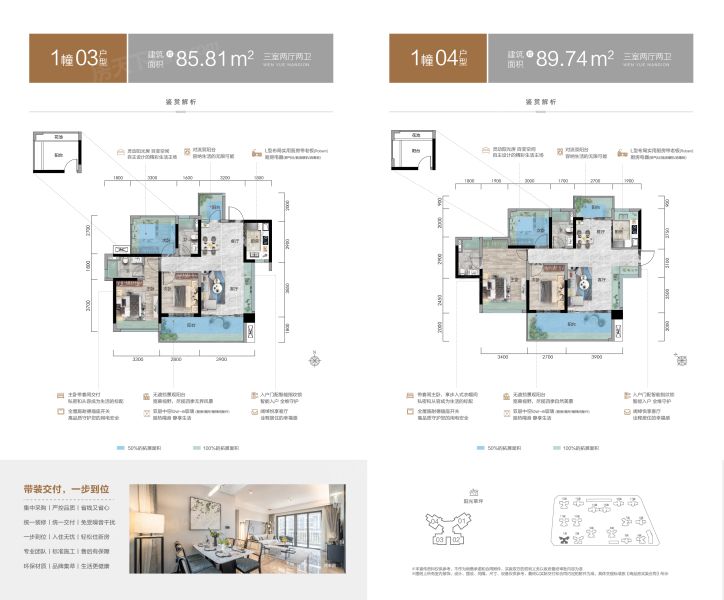 江门骏景湾·文悦府3室2厅2卫1厨89.00㎡户型图-江门房天下