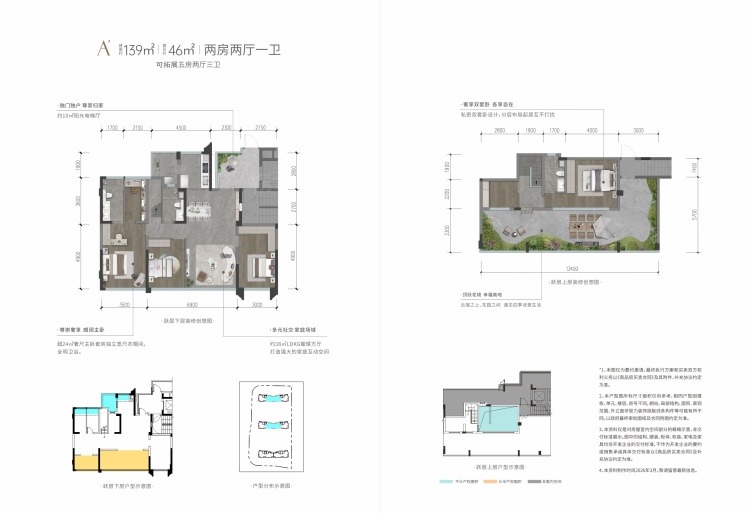 南宁邦泰·揽境2室2厅1卫1厨139.00㎡户型图-南宁房天下