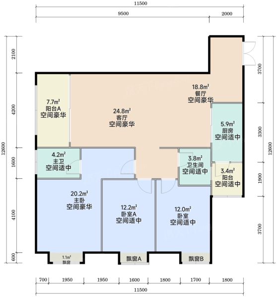 重庆新阳光广场3室2厅2卫1厨123.34㎡户型图-重庆房天下