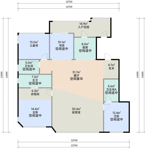 武汉璞拾光屿4室2厅3卫1厨142.00㎡户型图-武汉房天下
