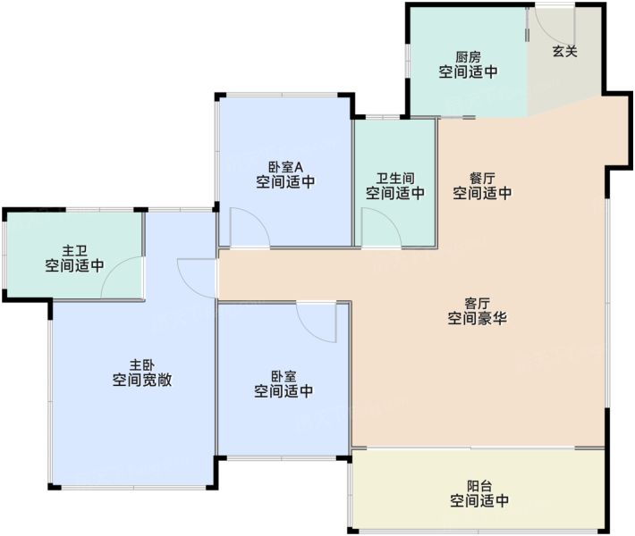 广州越秀·桂悦东晓3室2厅2卫89.00㎡户型图-广州房天下