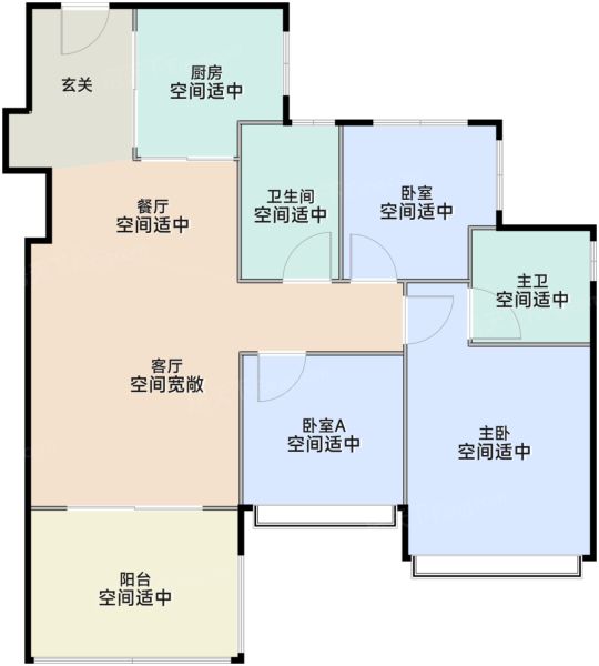 广州万科黄埔新城3室2厅2卫88.00㎡户型图-广州房天下