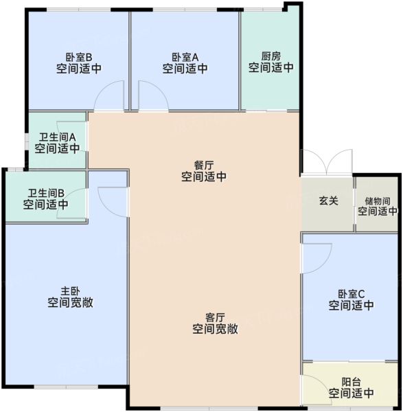 武汉建发璞玥4室2厅2卫155.00㎡户型图-武汉房天下