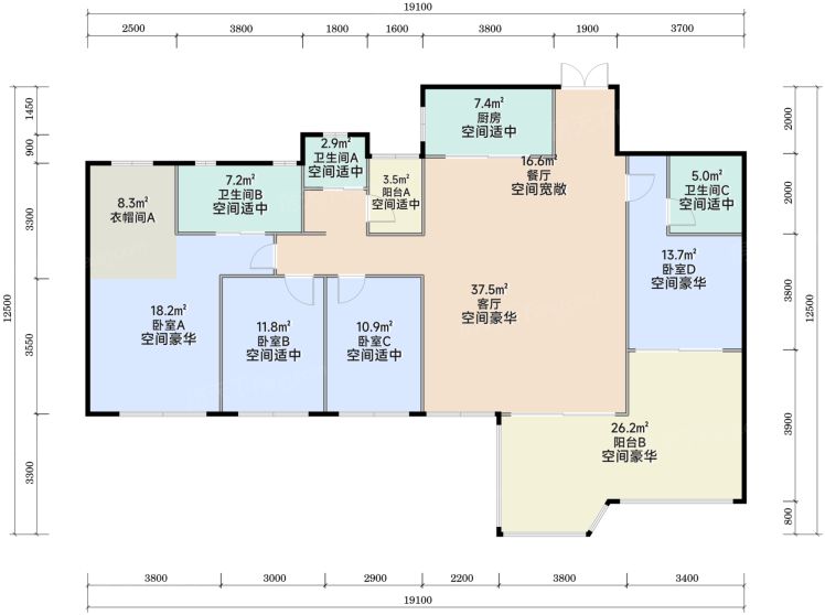重庆华宇·春江明月4室2厅3卫145.00㎡户型图-重庆房天下