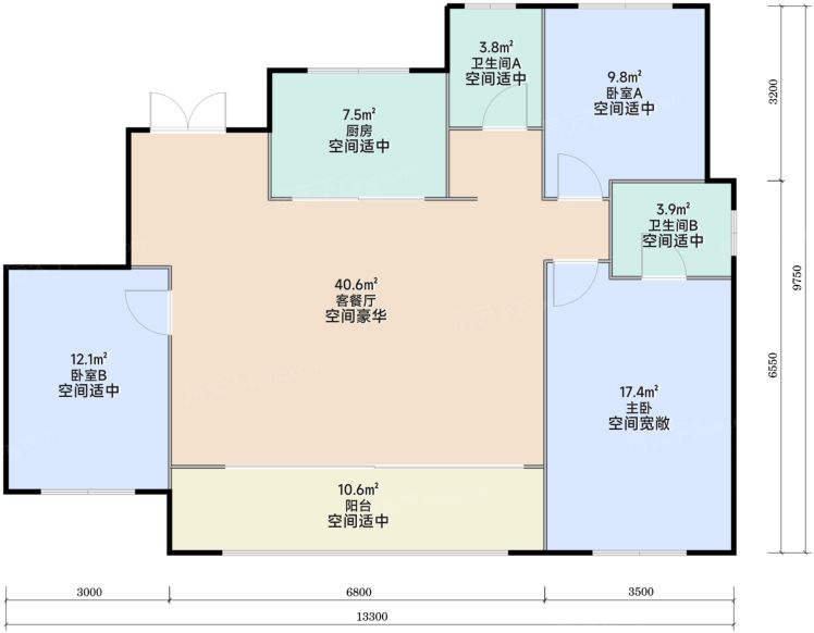西安朗诗百贤庭3室2厅2卫140.00㎡户型图-西安房天下