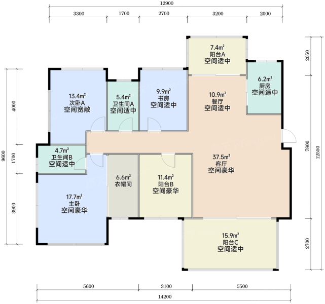 江门骏景湾天汇4室2厅2卫121.00㎡户型图-江门房天下