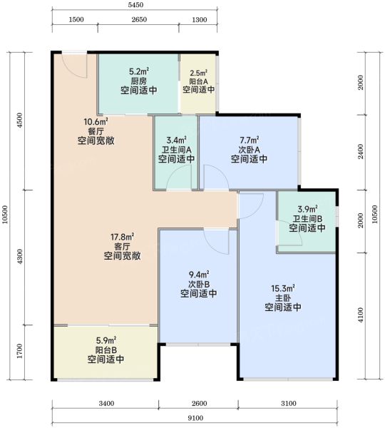 江门骏景湾·文悦府3室2厅2卫95.16㎡户型图-江门房天下
