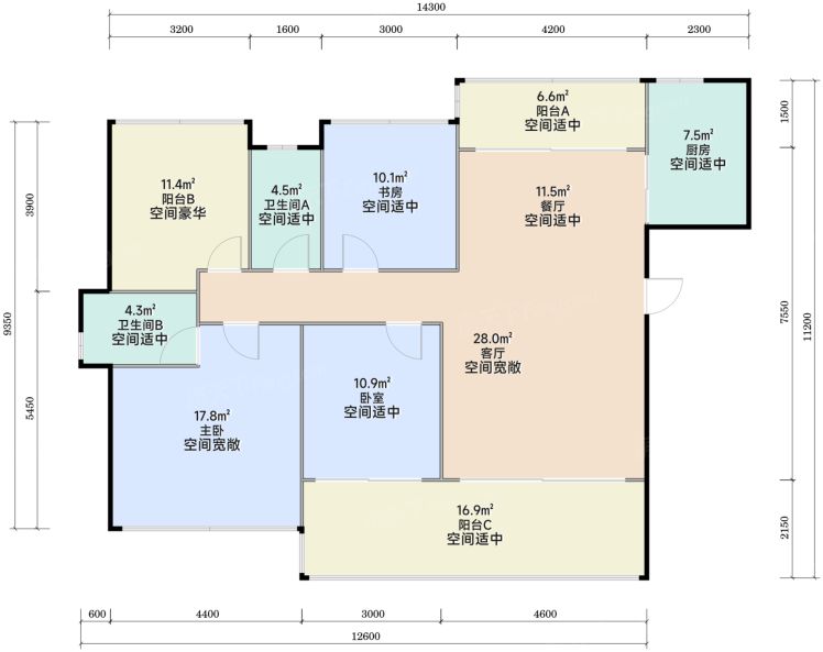 江门骏景湾天悦3室2厅2卫126.00㎡户型图-江门房天下