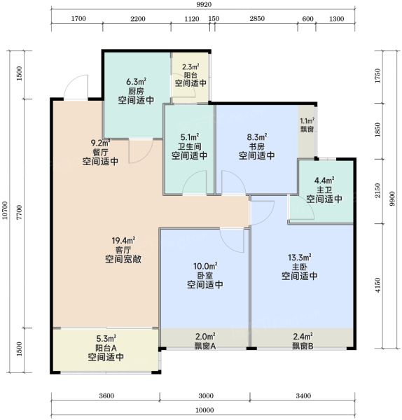 成都盛世锦都3室2厅2卫95.00㎡户型图-成都房天下