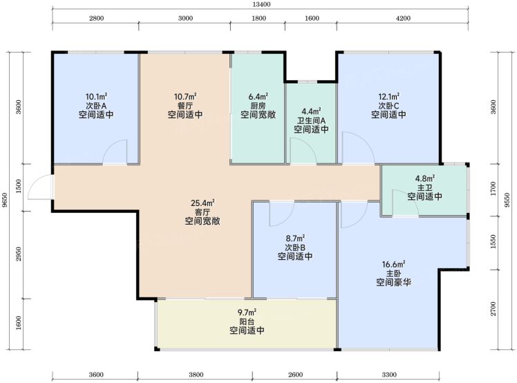 南宁轨道云著4室2厅2卫108.00㎡户型图-南宁房天下